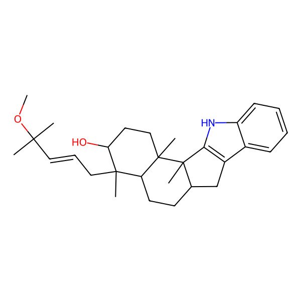 2D Structure of (1S,12S,15R,16S,17S,20S)-16-(4-methoxy-4-methylpent-2-enyl)-1,16,20-trimethyl-3-azapentacyclo[10.8.0.02,10.04,9.015,20]icosa-2(10),4,6,8-tetraen-17-ol