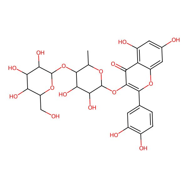 2D Structure of 3-[(2S,3R,4S,5R,6S)-3,4-dihydroxy-6-methyl-5-[(2S,3R,4S,5R,6R)-3,4,5-trihydroxy-6-(hydroxymethyl)oxan-2-yl]oxyoxan-2-yl]oxy-2-(3,4-dihydroxyphenyl)-5,7-dihydroxychromen-4-one