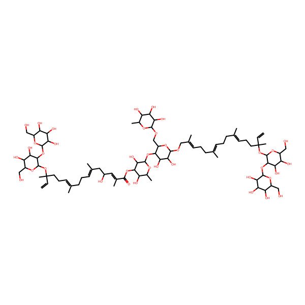 2D Structure of [(2R,3R,4R,5S,6S)-2-[(2R,3S,4R,5R,6R)-6-[(2Z,6E,10E,14S)-14-[(2S,3R,4S,5S,6R)-4,5-dihydroxy-6-(hydroxymethyl)-3-[(2S,3R,4S,5S,6R)-3,4,5-trihydroxy-6-(hydroxymethyl)oxan-2-yl]oxyoxan-2-yl]oxy-2,6,10,14-tetramethylhexadeca-2,6,10,15-tetraenoxy]-4,5-dihydroxy-2-[[(2R,3R,4R,5R,6S)-3,4,5-trihydroxy-6-methyloxan-2-yl]oxymethyl]oxan-3-yl]oxy-3,5-dihydroxy-6-methyloxan-4-yl] (2E,4S,6E,10E,14S)-14-[(2S,3R,4S,5S,6R)-4,5-dihydroxy-6-(hydroxymethyl)-3-[(2S,3R,4S,5S,6R)-3,4,5-trihydroxy-6-(hydroxymethyl)oxan-2-yl]oxyoxan-2-yl]oxy-4-hydroxy-2,6,10,14-tetramethylhexadeca-2,6,10,15-tetraenoate