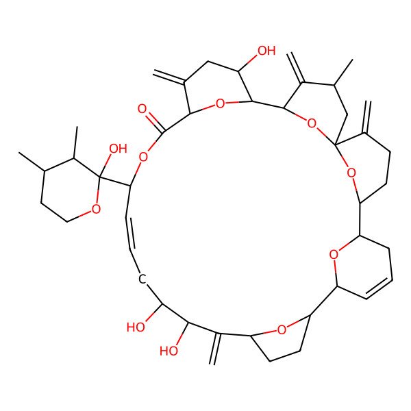 2D Structure of (1R,5S,6R,10R,11S,14S,16S,17R,19Z,21S,24R,27R,28R,29S,31S)-16,17,27-trihydroxy-21-[(2R,3R,4R)-2-hydroxy-3,4-dimethyloxan-2-yl]-31-methyl-2,15,25,30-tetramethylidene-22,33,34,35,36,37-hexaoxahexacyclo[27.3.1.11,5.16,10.111,14.124,28]heptatriaconta-8,19-dien-23-one