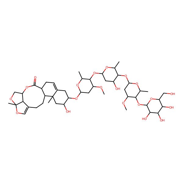 2D Structure of (4S,5R,7R,8R,13R,19R,22R)-7-hydroxy-8-[(2S,4R,5R,6R)-5-[(2S,4S,5S,6R)-4-hydroxy-5-[(2S,4R,5S,6S)-4-methoxy-6-methyl-5-[(2S,3R,4S,5S,6R)-3,4,5-trihydroxy-6-(hydroxymethyl)oxan-2-yl]oxyoxan-2-yl]oxy-6-methyloxan-2-yl]oxy-4-methoxy-6-methyloxan-2-yl]oxy-5,19-dimethyl-15,18,20-trioxapentacyclo[14.5.1.04,13.05,10.019,22]docosa-1(21),10-dien-14-one