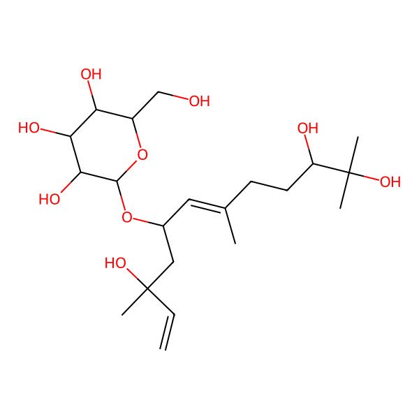 2D Structure of (2R,3S,4S,5R,6R)-2-(hydroxymethyl)-6-[(3S,5S,6E,10R)-3,10,11-trihydroxy-3,7,11-trimethyldodeca-1,6-dien-5-yl]oxyoxane-3,4,5-triol