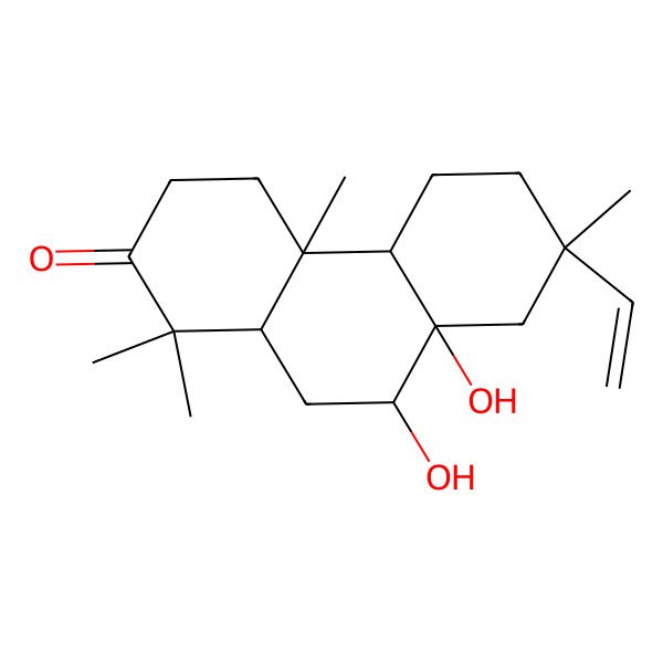 2D Structure of (4aS,4bR,7S,8aR,9S,10aR)-7-ethenyl-8a,9-dihydroxy-1,1,4a,7-tetramethyl-4,4b,5,6,8,9,10,10a-octahydro-3H-phenanthren-2-one 2D Structure of (4aS,4bR,7S,8aR,9S,10aR)-7-ethenyl-8a,9-dihydroxy-1,1,4a,7-tetramethyl-4,4b,5,6,8,9,10,10a-octahydro-3H-phenanthren-2-one
