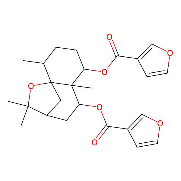 2D Structure of [7-(Furan-3-carbonyloxy)-2,6,10,10-tetramethyl-11-oxatricyclo[7.2.1.01,6]dodecan-5-yl] furan-3-carboxylate