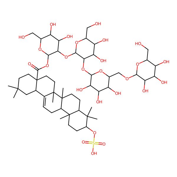 2D Structure of [(2S,3R,4S,5S,6R)-3-[(2S,3R,4S,5S,6R)-4,5-dihydroxy-6-(hydroxymethyl)-3-[(2S,3R,4S,5S,6R)-3,4,5-trihydroxy-6-[[(2R,3R,4S,5S,6R)-3,4,5-trihydroxy-6-(hydroxymethyl)oxan-2-yl]oxymethyl]oxan-2-yl]oxyoxan-2-yl]oxy-4,5-dihydroxy-6-(hydroxymethyl)oxan-2-yl] (4aS,6aR,6aS,6bR,8aR,10S,12aR,14bS)-2,2,6a,6b,9,9,12a-heptamethyl-10-sulfooxy-1,3,4,5,6,6a,7,8,8a,10,11,12,13,14b-tetradecahydropicene-4a-carboxylate