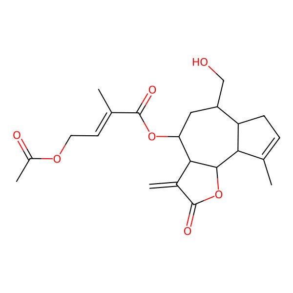 2D Structure of [(3aR,4R,6S,6aS,9aR,9bR)-6-(hydroxymethyl)-9-methyl-3-methylidene-2-oxo-3a,4,5,6,6a,7,9a,9b-octahydroazuleno[4,5-b]furan-4-yl] (E)-4-acetyloxy-2-methylbut-2-enoate