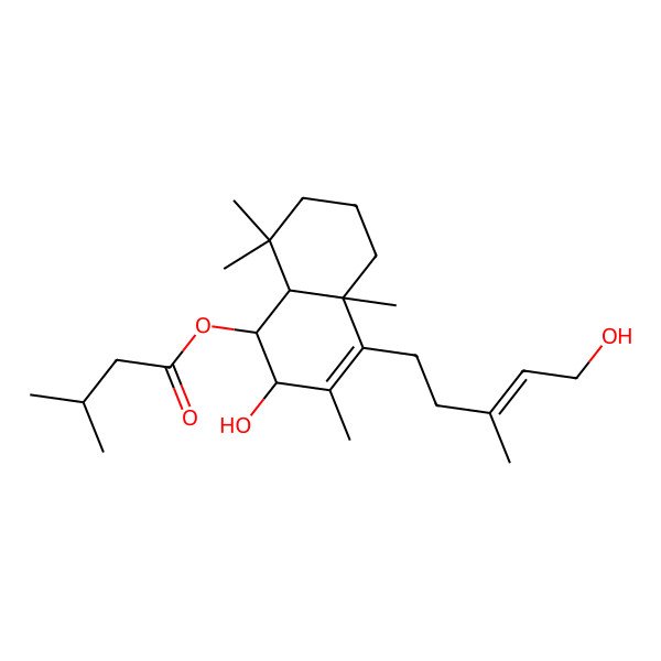 2D Structure of [2-Hydroxy-4-(5-hydroxy-3-methylpent-3-enyl)-3,4a,8,8-tetramethyl-1,2,5,6,7,8a-hexahydronaphthalen-1-yl] 3-methylbutanoate