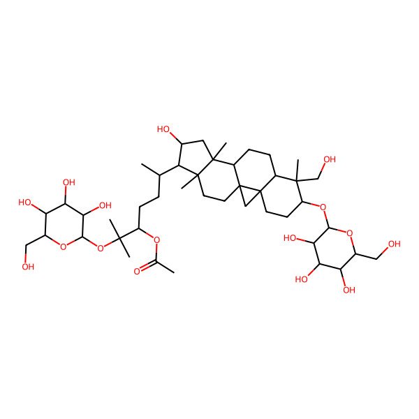 2D Structure of [6-[14-Hydroxy-7-(hydroxymethyl)-7,12,16-trimethyl-6-[3,4,5-trihydroxy-6-(hydroxymethyl)oxan-2-yl]oxy-15-pentacyclo[9.7.0.01,3.03,8.012,16]octadecanyl]-2-methyl-2-[3,4,5-trihydroxy-6-(hydroxymethyl)oxan-2-yl]oxyheptan-3-yl] acetate