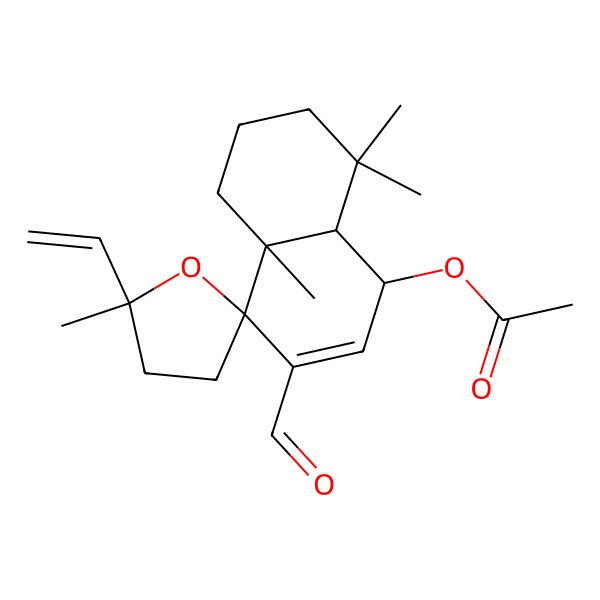 2D Structure of (5'-ethenyl-3-formyl-4a,5',8,8-tetramethylspiro[5,6,7,8a-tetrahydro-1H-naphthalene-4,2'-oxolane]-1-yl) acetate