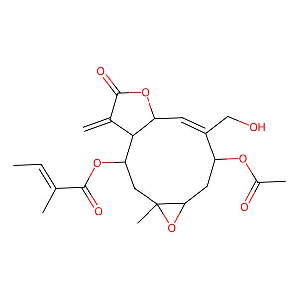 2D Structure of [(1R,2R,4R,6R,8S,9Z,11R)-8-acetyloxy-9-(hydroxymethyl)-4-methyl-14-methylidene-13-oxo-5,12-dioxatricyclo[9.3.0.04,6]tetradec-9-en-2-yl] (Z)-2-methylbut-2-enoate