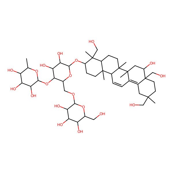2D Structure of (2S,3R,4R,5R,6S)-2-[(2R,3S,4R,5R,6R)-6-[[(3S,4R,4aR,6aR,6bS,8R,8aS,11S,14aR,14bS)-8-hydroxy-4,8a,11-tris(hydroxymethyl)-4,6a,6b,11,14b-pentamethyl-1,2,3,4a,5,6,7,8,9,10,12,14a-dodecahydropicen-3-yl]oxy]-4,5-dihydroxy-2-[[(2R,3R,4S,5S,6R)-3,4,5-trihydroxy-6-(hydroxymethyl)oxan-2-yl]oxymethyl]oxan-3-yl]oxy-6-methyloxane-3,4,5-triol