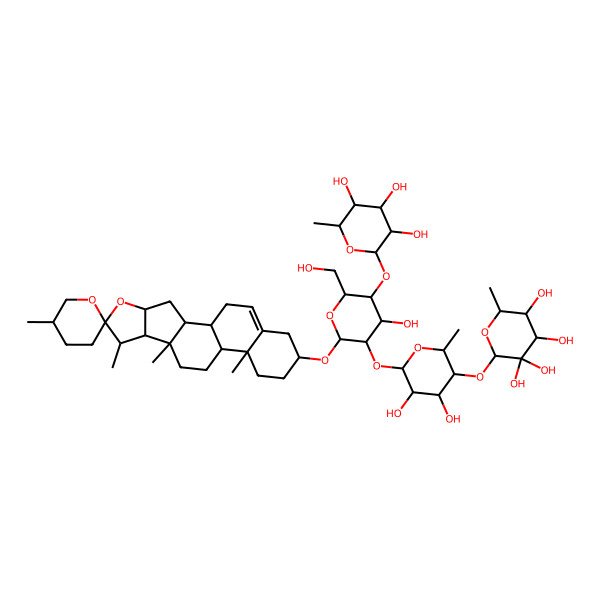 2D Structure of (2S,4R,5R,6S)-2-[(2S,3R,4S,5R,6S)-4,5-dihydroxy-6-[(2R,3R,4S,5S,6R)-4-hydroxy-6-(hydroxymethyl)-2-[(1S,2S,4R,5'R,6R,7S,8R,9S,12S,13R,16S)-5',7,9,13-tetramethylspiro[5-oxapentacyclo[10.8.0.02,9.04,8.013,18]icos-18-ene-6,2'-oxane]-16-yl]oxy-5-[(2S,3R,4R,5R,6S)-3,4,5-trihydroxy-6-methyloxan-2-yl]oxyoxan-3-yl]oxy-2-methyloxan-3-yl]oxy-6-methyloxane-3,3,4,5-tetrol