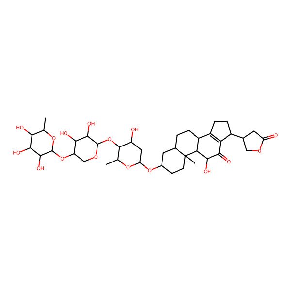 2D Structure of (4R)-4-[(3S,5S,8R,9S,10S,11R,17R)-3-[(2R,4S,5S,6R)-5-[(2S,3R,4R,5R)-3,4-dihydroxy-5-[(2S,3R,4R,5R,6S)-3,4,5-trihydroxy-6-methyloxan-2-yl]oxyoxan-2-yl]oxy-4-hydroxy-6-methyloxan-2-yl]oxy-11-hydroxy-10-methyl-12-oxo-2,3,4,5,6,7,8,9,11,15,16,17-dodecahydro-1H-cyclopenta[a]phenanthren-17-yl]oxolan-2-one