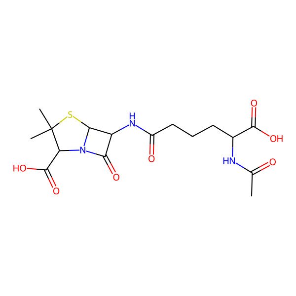 2D Structure of 6-[(5-Acetamido-5-carboxypentanoyl)amino]-3,3-dimethyl-7-oxo-4-thia-1-azabicyclo[3.2.0]heptane-2-carboxylic acid
