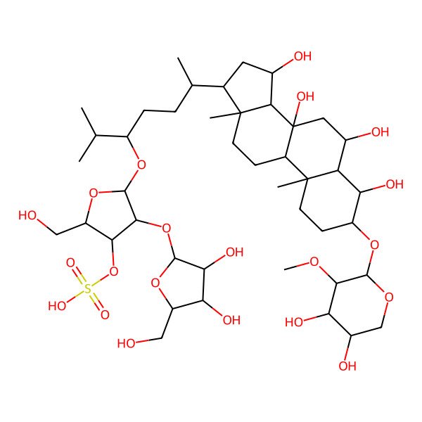 2D Structure of [(2S,3S,4R,5R)-4-[(2S,3R,4R,5S)-3,4-dihydroxy-5-(hydroxymethyl)oxolan-2-yl]oxy-5-[(3S,6R)-6-[(3S,4R,6R,8S,9R,10S,13R,14S,15S,17R)-3-[(2S,3R,4S,5R)-4,5-dihydroxy-3-methoxyoxan-2-yl]oxy-4,6,8,15-tetrahydroxy-10,13-dimethyl-1,2,3,4,5,6,7,9,11,12,14,15,16,17-tetradecahydrocyclopenta[a]phenanthren-17-yl]-2-methylheptan-3-yl]oxy-2-(hydroxymethyl)oxolan-3-yl] hydrogen sulfate