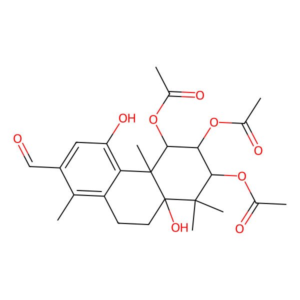 2D Structure of [(2S,3S,4R,4aS,10aR)-2,4-diacetyloxy-7-formyl-5,10a-dihydroxy-1,1,4a,8-tetramethyl-3,4,9,10-tetrahydro-2H-phenanthren-3-yl] acetate