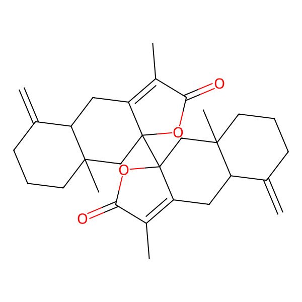 2D Structure of (4aR,8aS,9aR)-9a-[(4aR,8aS,9aR)-3,8a-dimethyl-5-methylidene-2-oxo-4,4a,6,7,8,9-hexahydrobenzo[f][1]benzofuran-9a-yl]-3,8a-dimethyl-5-methylidene-4,4a,6,7,8,9-hexahydrobenzo[f][1]benzofuran-2-one