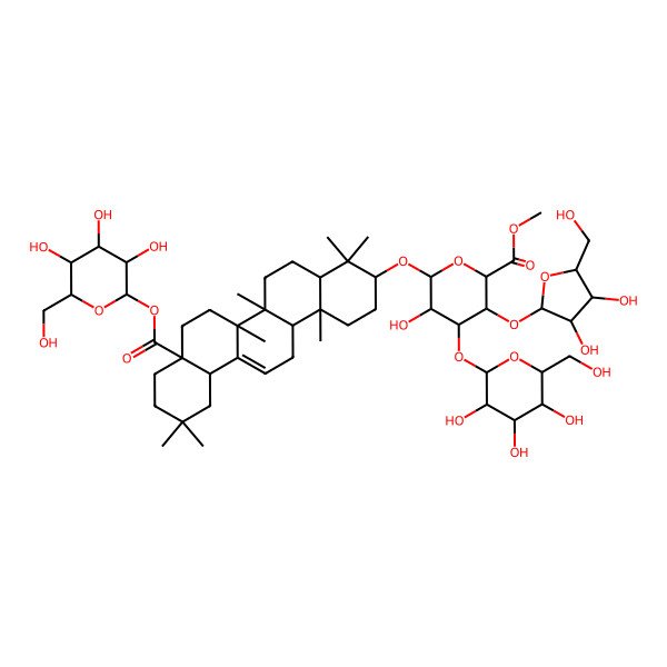 2D Structure of Methyl 6-[[4,4,6a,6b,11,11,14b-heptamethyl-8a-[3,4,5-trihydroxy-6-(hydroxymethyl)oxan-2-yl]oxycarbonyl-1,2,3,4a,5,6,7,8,9,10,12,12a,14,14a-tetradecahydropicen-3-yl]oxy]-3-[3,4-dihydroxy-5-(hydroxymethyl)oxolan-2-yl]oxy-5-hydroxy-4-[3,4,5-trihydroxy-6-(hydroxymethyl)oxan-2-yl]oxyoxane-2-carboxylate