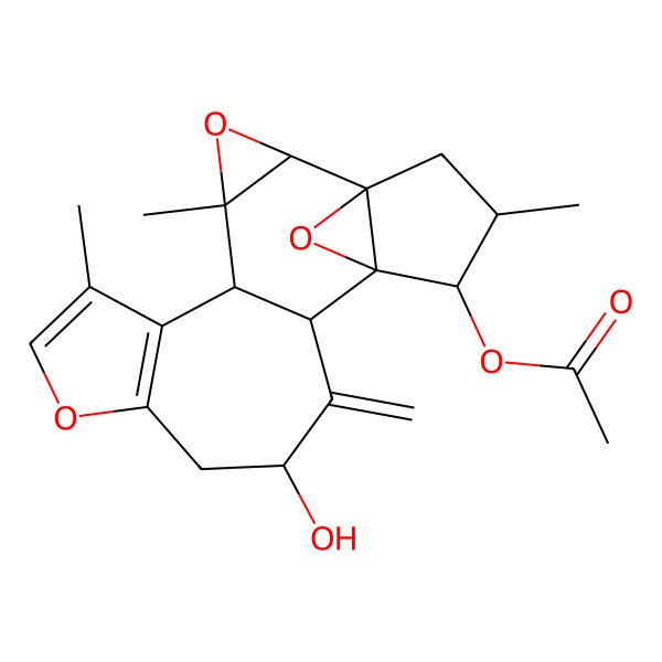 2D Structure of (12-Hydroxy-4,7,17-trimethyl-13-methylidene-3,9,19-trioxahexacyclo[13.3.1.01,15.02,4.05,14.06,10]nonadeca-6(10),7-dien-16-yl) acetate