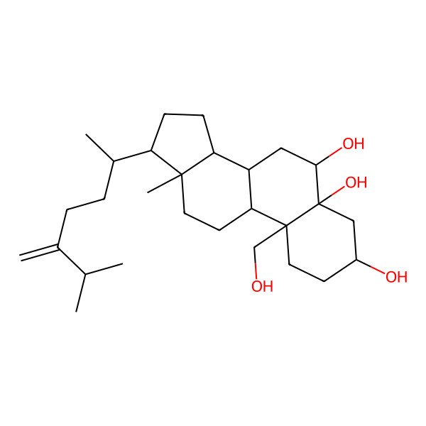 2D Structure of (3S,5R,6R,8S,9S,10R,13R,14S,17R)-10-(hydroxymethyl)-13-methyl-17-[(2R)-6-methyl-5-methylideneheptan-2-yl]-1,2,3,4,6,7,8,9,11,12,14,15,16,17-tetradecahydrocyclopenta[a]phenanthrene-3,5,6-triol