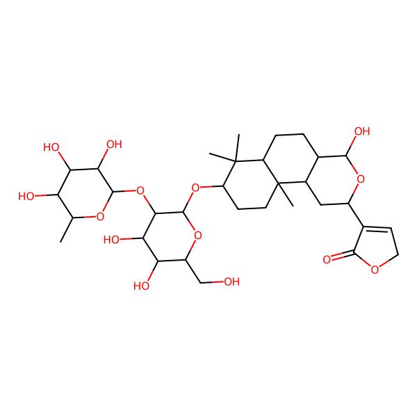 2D Structure of 4-[8-[4,5-dihydroxy-6-(hydroxymethyl)-3-(3,4,5-trihydroxy-6-methyloxan-2-yl)oxyoxan-2-yl]oxy-4-hydroxy-7,7,10a-trimethyl-2,4,4a,5,6,6a,8,9,10,10b-decahydro-1H-benzo[f]isochromen-2-yl]-2H-furan-5-one