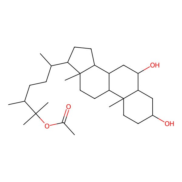 2D Structure of [6-(3,6-dihydroxy-10,13-dimethyl-2,3,4,5,6,7,8,9,11,12,14,15,16,17-tetradecahydro-1H-cyclopenta[a]phenanthren-17-yl)-2,3-dimethylheptan-2-yl] acetate