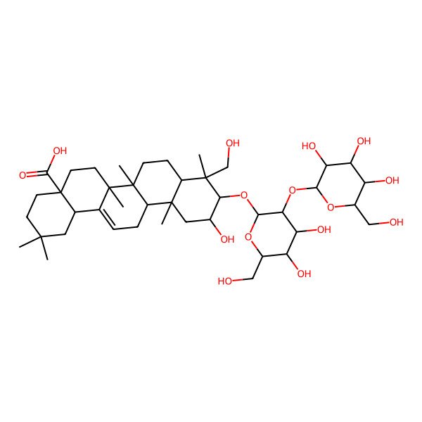 2D Structure of 10-[4,5-Dihydroxy-6-(hydroxymethyl)-3-[3,4,5-trihydroxy-6-(hydroxymethyl)oxan-2-yl]oxyoxan-2-yl]oxy-11-hydroxy-9-(hydroxymethyl)-2,2,6a,6b,9,12a-hexamethyl-1,3,4,5,6,6a,7,8,8a,10,11,12,13,14b-tetradecahydropicene-4a-carboxylic acid