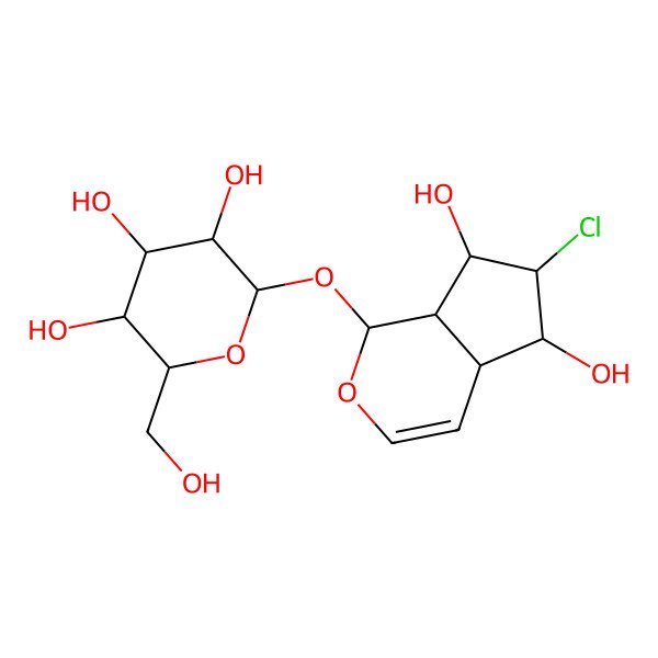 2D Structure of 2-[(6-Chloro-5,7-dihydroxy-1,4a,5,6,7,7a-hexahydrocyclopenta[c]pyran-1-yl)oxy]-6-(hydroxymethyl)oxane-3,4,5-triol