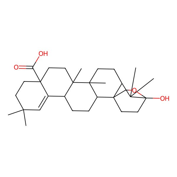 2D Structure of (1S,2S,5S,11S,14R,15R,18R,20S)-20-hydroxy-8,8,14,15,19,19-hexamethyl-21-oxahexacyclo[18.2.2.01,18.02,15.05,14.06,11]tetracos-6-ene-11-carboxylic acid