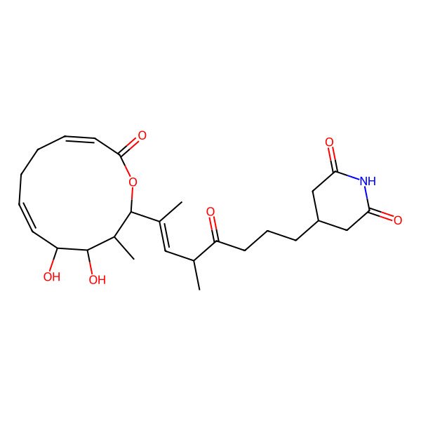 2D Structure of 4-[(E,5S)-7-[(2S,3S,4S,5S,6E,10E)-4,5-dihydroxy-3-methyl-12-oxo-1-oxacyclododeca-6,10-dien-2-yl]-5-methyl-4-oxooct-6-enyl]piperidine-2,6-dione