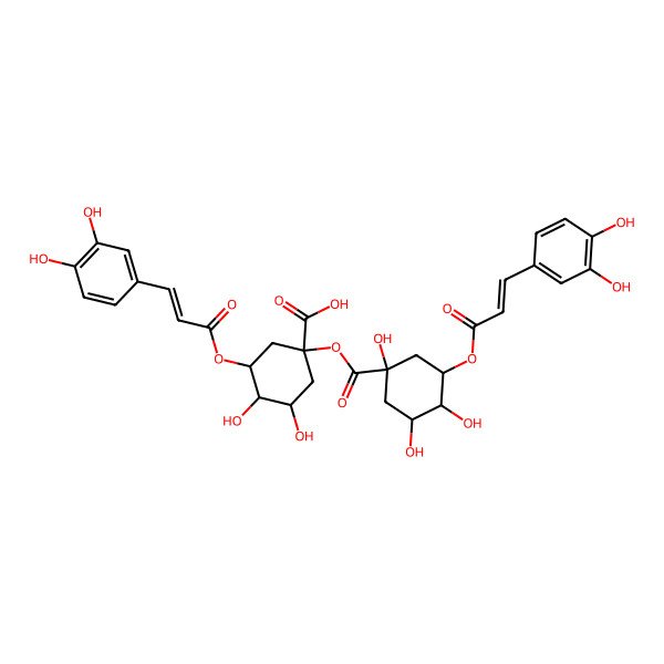 2D Structure of (1S,3S,4R,5S)-3-[(E)-3-(3,4-dihydroxyphenyl)prop-2-enoyl]oxy-1-[(1R,3S,4S,5S)-3-[(E)-3-(3,4-dihydroxyphenyl)prop-2-enoyl]oxy-1,4,5-trihydroxycyclohexanecarbonyl]oxy-4,5-dihydroxycyclohexane-1-carboxylic acid