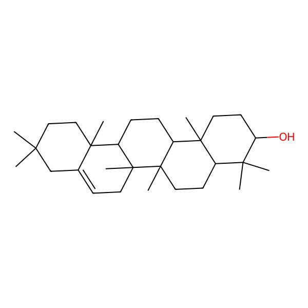 2D Structure of (3S,4aR,6aR,6aR,6bR,12aR,14aR,14bR)-4,4,6a,6b,10,10,12a,14b-octamethyl-1,2,3,4a,5,6,6a,7,9,11,12,13,14,14a-tetradecahydropicen-3-ol