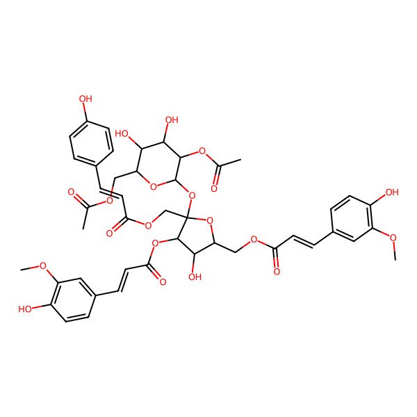 2D Structure of [2-[3-Acetyloxy-6-(acetyloxymethyl)-4,5-dihydroxyoxan-2-yl]oxy-4-hydroxy-3-[3-(4-hydroxy-3-methoxyphenyl)prop-2-enoyloxy]-5-[3-(4-hydroxy-3-methoxyphenyl)prop-2-enoyloxymethyl]oxolan-2-yl]methyl 3-(4-hydroxyphenyl)prop-2-enoate