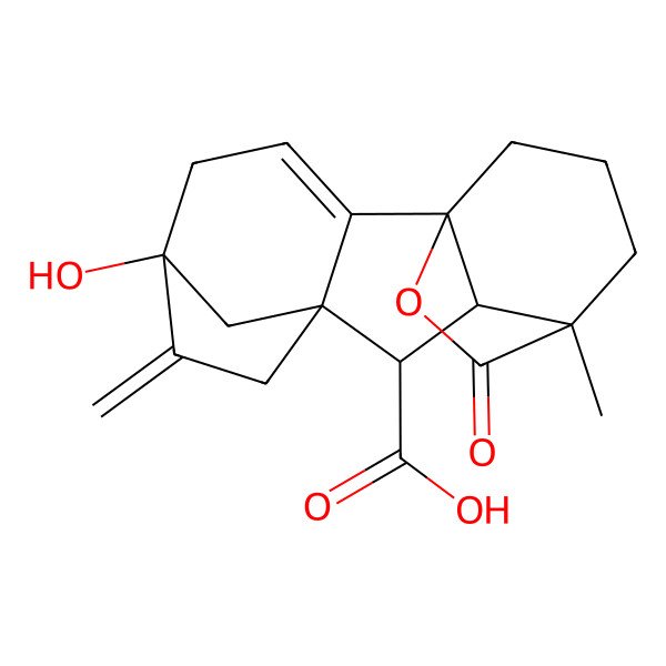 2D Structure of (1S,5S,8R,9S,10R,11R)-5-hydroxy-11-methyl-6-methylidene-16-oxo-15-oxapentacyclo[9.3.2.15,8.01,10.02,8]heptadec-2-ene-9-carboxylic acid