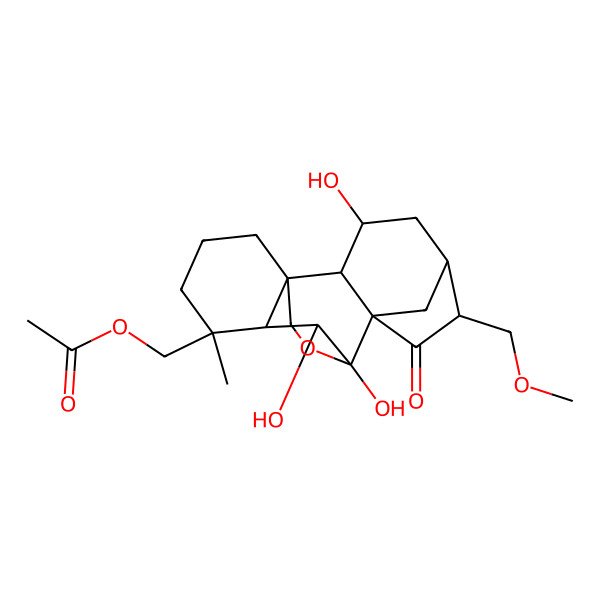2D Structure of [(1R,2S,3R,5S,6S,8S,9S,10S,11R,12R)-3,9,10-trihydroxy-6-(methoxymethyl)-12-methyl-7-oxo-17-oxapentacyclo[7.6.2.15,8.01,11.02,8]octadecan-12-yl]methyl acetate