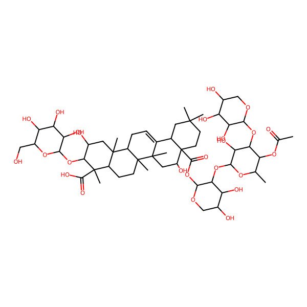 2D Structure of (2S,3S,4R,4aS,6aR,6bS,8S,8aR,12aS,14aS,14bS)-8a-[(2R,3S,4R,5S)-3-[(2R,3S,4S,5S,6S)-5-acetyloxy-3-hydroxy-6-methyl-4-[(2R,3S,4R,5S)-3,4,5-trihydroxyoxan-2-yl]oxyoxan-2-yl]oxy-4,5-dihydroxyoxan-2-yl]oxycarbonyl-2,8-dihydroxy-4,6a,6b,11,11,14b-hexamethyl-3-[(2S,3S,4R,5R,6S)-3,4,5-trihydroxy-6-(hydroxymethyl)oxan-2-yl]oxy-1,2,3,4a,5,6,7,8,9,10,12,12a,14,14a-tetradecahydropicene-4-carboxylic acid