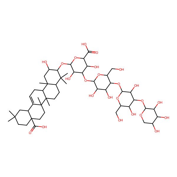 2D Structure of (2S,3S,4S,5R,6R)-6-[[(2S,3R,4aR,6aR,6bS,8aS,12aS,14aR,14bR)-8a-carboxy-2-hydroxy-4,4,6a,6b,11,11,14b-heptamethyl-1,2,3,4a,5,6,7,8,9,10,12,12a,14,14a-tetradecahydropicen-3-yl]oxy]-4-[(2S,3R,4R,5R,6R)-5-[(2S,3R,4S,5S,6R)-3,5-dihydroxy-6-(hydroxymethyl)-4-[(2S,3R,4S,5R)-3,4,5-trihydroxyoxan-2-yl]oxyoxan-2-yl]oxy-3,4-dihydroxy-6-(hydroxymethyl)oxan-2-yl]oxy-3,5-dihydroxyoxane-2-carboxylic acid