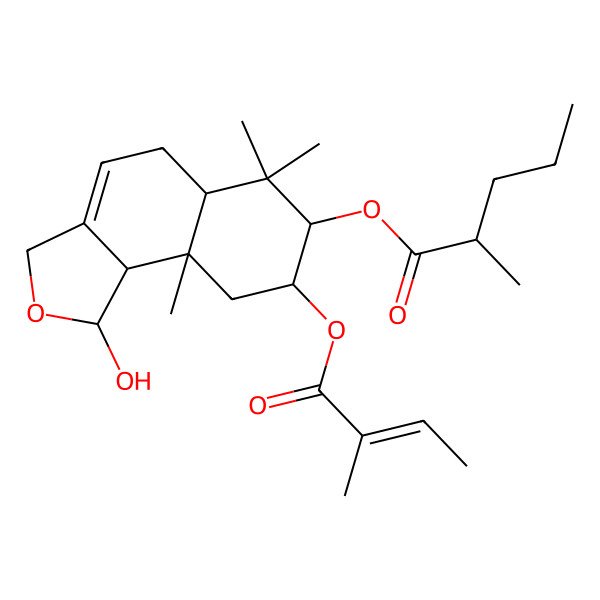 2D Structure of [1-Hydroxy-6,6,9a-trimethyl-8-(2-methylbut-2-enoyloxy)-1,3,5,5a,7,8,9,9b-octahydrobenzo[e][2]benzofuran-7-yl] 2-methylpentanoate