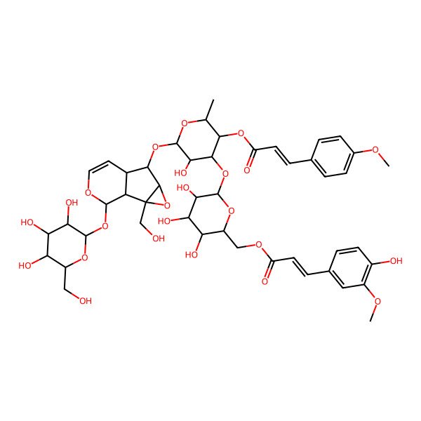 2D Structure of [5-Hydroxy-6-[[2-(hydroxymethyl)-10-[3,4,5-trihydroxy-6-(hydroxymethyl)oxan-2-yl]oxy-3,9-dioxatricyclo[4.4.0.02,4]dec-7-en-5-yl]oxy]-2-methyl-4-[3,4,5-trihydroxy-6-[3-(4-hydroxy-3-methoxyphenyl)prop-2-enoyloxymethyl]oxan-2-yl]oxyoxan-3-yl] 3-(4-methoxyphenyl)prop-2-enoate
