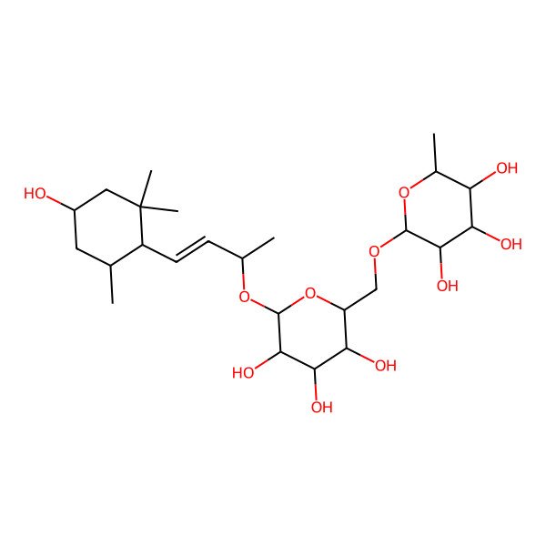 2D Structure of (2S,3R,4R,5R,6S)-2-methyl-6-[[(3S,4S,5R,6R)-3,4,5-trihydroxy-6-[(E,2R)-4-[(1R,4S,6R)-4-hydroxy-2,2,6-trimethylcyclohexyl]but-3-en-2-yl]oxyoxan-2-yl]methoxy]oxane-3,4,5-triol