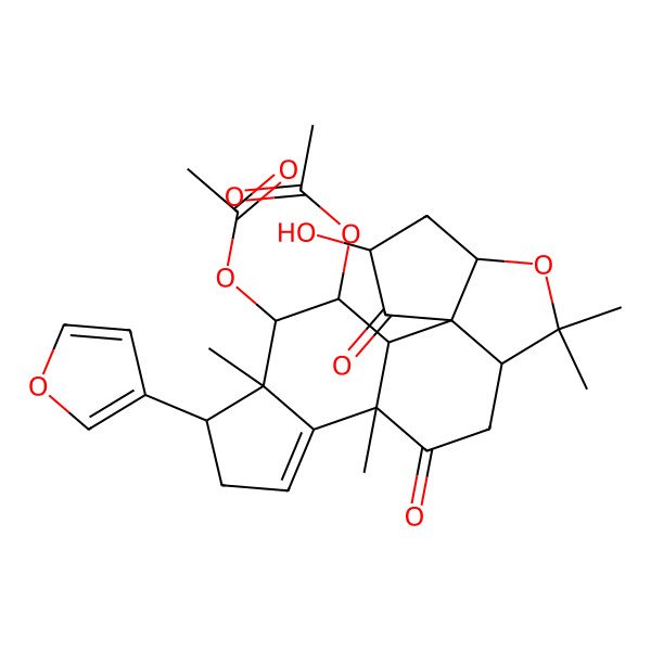 2D Structure of [18-Acetyloxy-16-(furan-3-yl)-4-hydroxy-8,8,12,17-tetramethyl-3,11-dioxo-7-oxapentacyclo[10.7.0.02,6.02,9.013,17]nonadec-13-en-19-yl] acetate