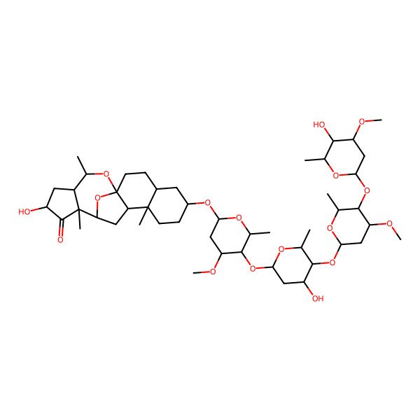 2D Structure of (1S,4S,6S,9S,10R,12R,13S,15S,17R,18S)-15-hydroxy-6-[(2R,4R,5R,6R)-5-[(2S,4S,5S,6R)-4-hydroxy-5-[(2S,4R,5R,6R)-5-[(2S,4R,5R,6R)-5-hydroxy-4-methoxy-6-methyloxan-2-yl]oxy-4-methoxy-6-methyloxan-2-yl]oxy-6-methyloxan-2-yl]oxy-4-methoxy-6-methyloxan-2-yl]oxy-9,13,18-trimethyl-19,20-dioxapentacyclo[10.7.1.01,10.04,9.013,17]icosan-14-one