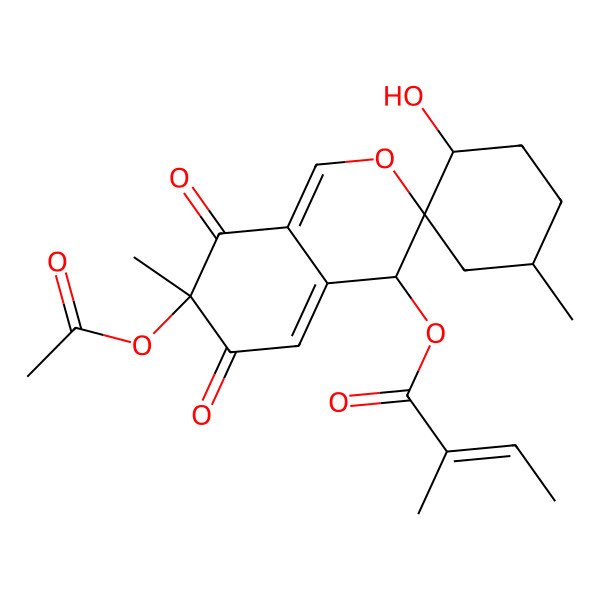 2D Structure of (7-acetyloxy-2'-hydroxy-5',7-dimethyl-6,8-dioxospiro[4H-isochromene-3,1'-cyclohexane]-4-yl) 2-methylbut-2-enoate