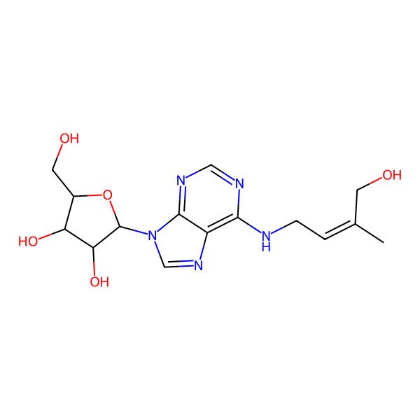 2D Structure of (2R,3S,4R,5R)-2-(hydroxymethyl)-5-[6-[[(E)-4-hydroxy-3-methylbut-2-enyl]amino]purin-9-yl]oxolane-3,4-diol
