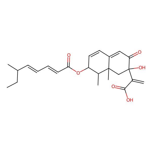 2D Structure of 2-[2-hydroxy-8,8a-dimethyl-7-(6-methylocta-2,4-dienoyloxy)-3-oxo-7,8-dihydro-1H-naphthalen-2-yl]prop-2-enoic acid