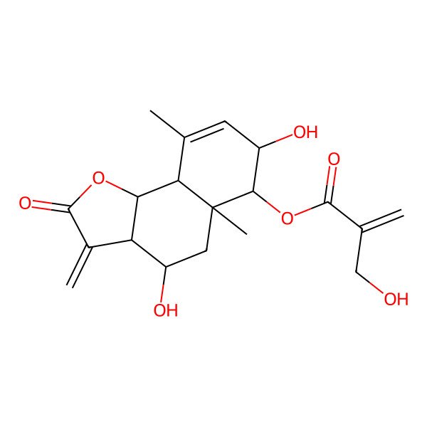 2D Structure of (4,7-dihydroxy-5a,9-dimethyl-3-methylidene-2-oxo-4,5,6,7,9a,9b-hexahydro-3aH-benzo[g][1]benzofuran-6-yl) 2-(hydroxymethyl)prop-2-enoate