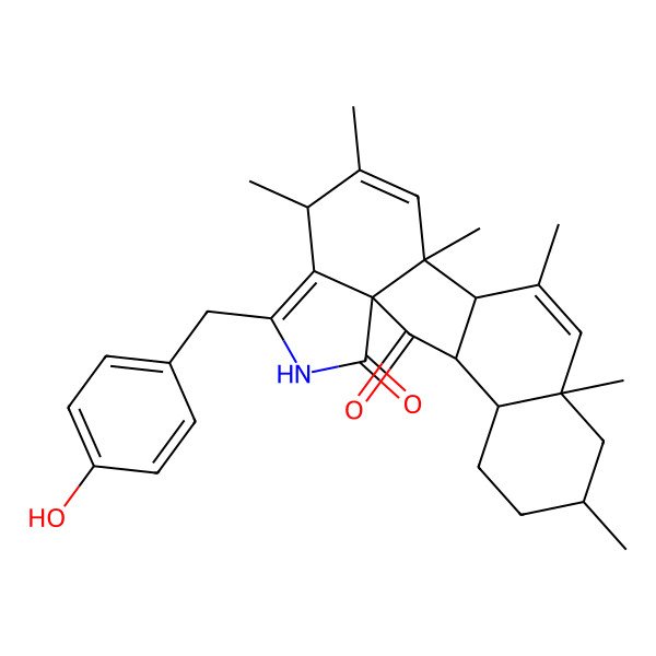 2D Structure of 7-[(4-Hydroxyphenyl)methyl]-2,4,5,16,18,20-hexamethyl-8-azapentacyclo[10.8.0.02,10.06,10.013,18]icosa-3,6,19-triene-9,11-dione