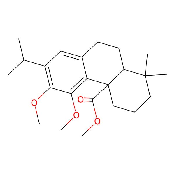 2D Structure of methyl (4aR)-5,6-dimethoxy-1,1-dimethyl-7-propan-2-yl-2,3,4,9,10,10a-hexahydrophenanthrene-4a-carboxylate