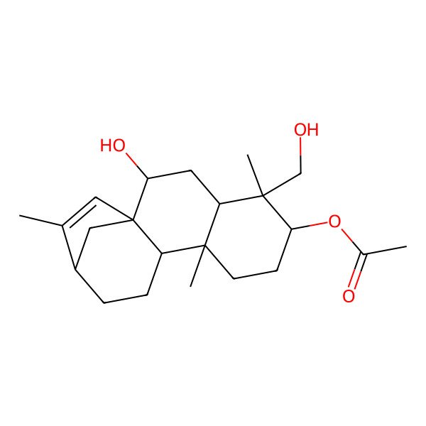 2D Structure of [2-Hydroxy-5-(hydroxymethyl)-5,9,14-trimethyl-6-tetracyclo[11.2.1.01,10.04,9]hexadec-14-enyl] acetate