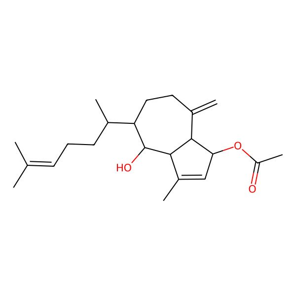 2D Structure of [4-hydroxy-3-methyl-5-(6-methylhept-5-en-2-yl)-8-methylidene-3a,4,5,6,7,8a-hexahydro-1H-azulen-1-yl] acetate